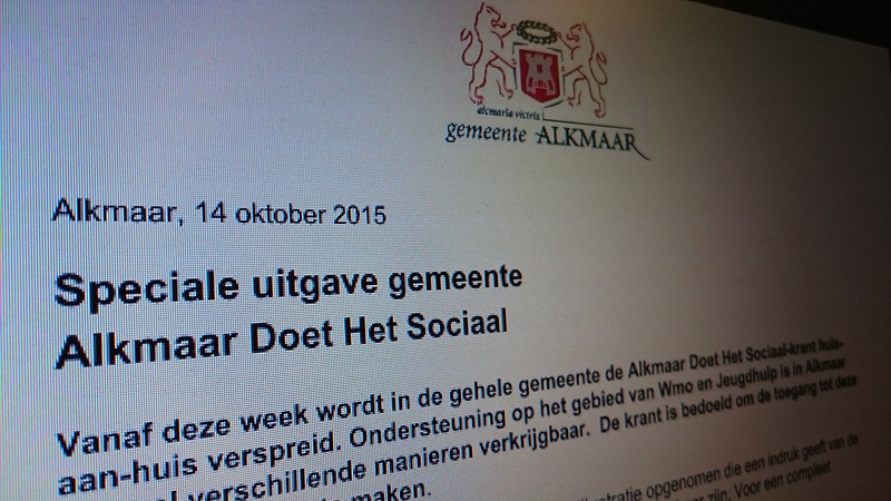 Speciale uitgave van de Alkmaar Doet Het Sociaal-krant bij iedereen op de mat
