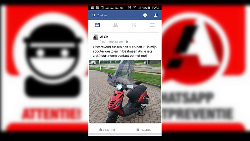 Voor de derde keer bestolen van scooter