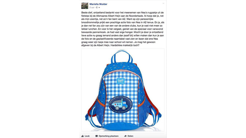 Lieve dief... breng je de tas en speciale broodtrommel van Nea weer terug?