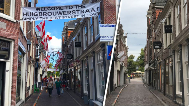 Winkeliers Huigbrouwerstraat ’s nachts in weer om decoraties weg te halen