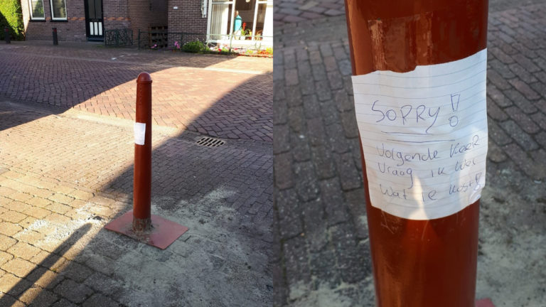 Gestolen paaltje op zijn plek teruggezet, met excuusbriefje