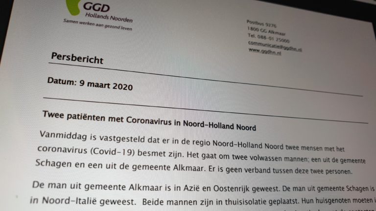GGD maakt eerste Alkmaarse coronabesmetting bekend