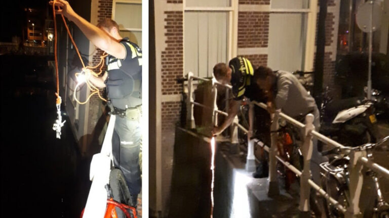 Agenten zien man zich uitkleden op de Herenstraat; sleutels in de gracht