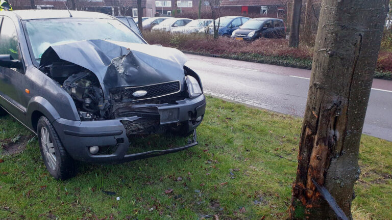 Automobilist gewond door harde klap tegen boom Laan van Parijs