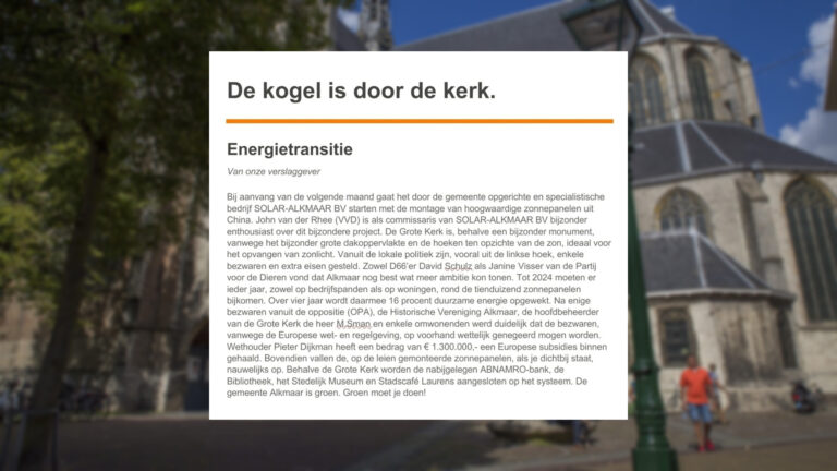 Groot vlak zonnepanelen op de Grote Kerk van Alkmaar: 1 aprilgrap of niet?