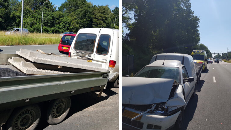 Aanrijding op Huiswaarderweg, landing aanhanger schiet tegen auto