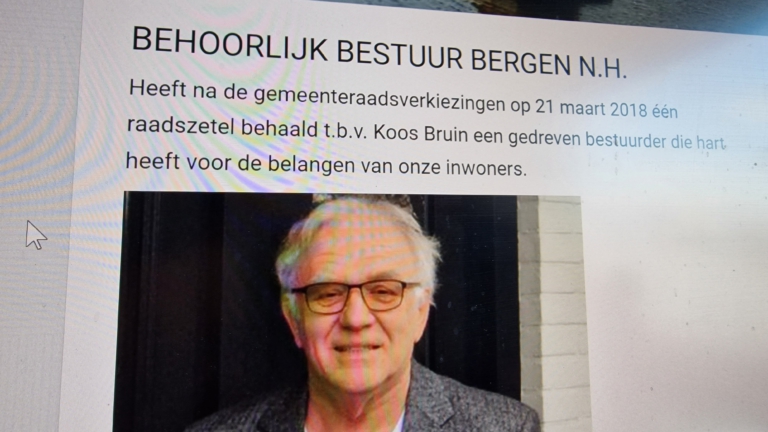 ‘Vernieuwingspartij’ Ons Dorp scheurt; Koos Bruin is weer Behoorlijk Bestuur Bergen