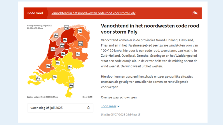 Geel, oranje, rood: hoogste alarmcode KNMI ingegaan door zomerstorm