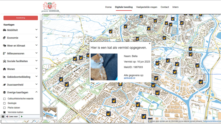 Digitale tweeling Alkmaar toont nu ook als vermist opgegeven katten: “Mooie toevoeging”