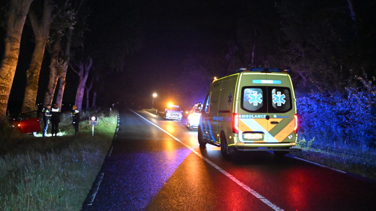 Automobiliste raakt van de weg en komt tegen boom langs N513 tot stilstand