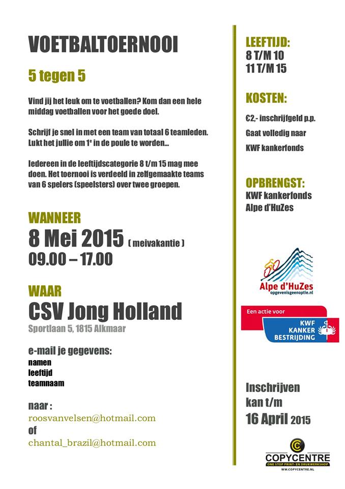 Voetbalmeiden organiseren 5x5 jeugdtoernooi voor Alpe d'HuZes (FLYER)